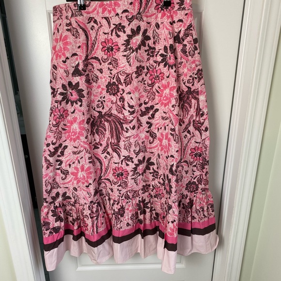 Pink Paisley Ruffled Cotton Midi Skirt - Picture 3 of 10